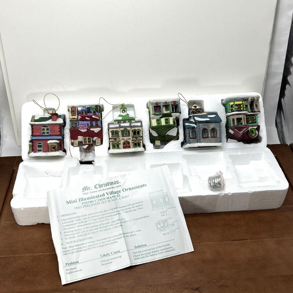 Mr. Christmas‎ Mini Illuminated Village Music Box Ornaments, 6-Pcs | NEW